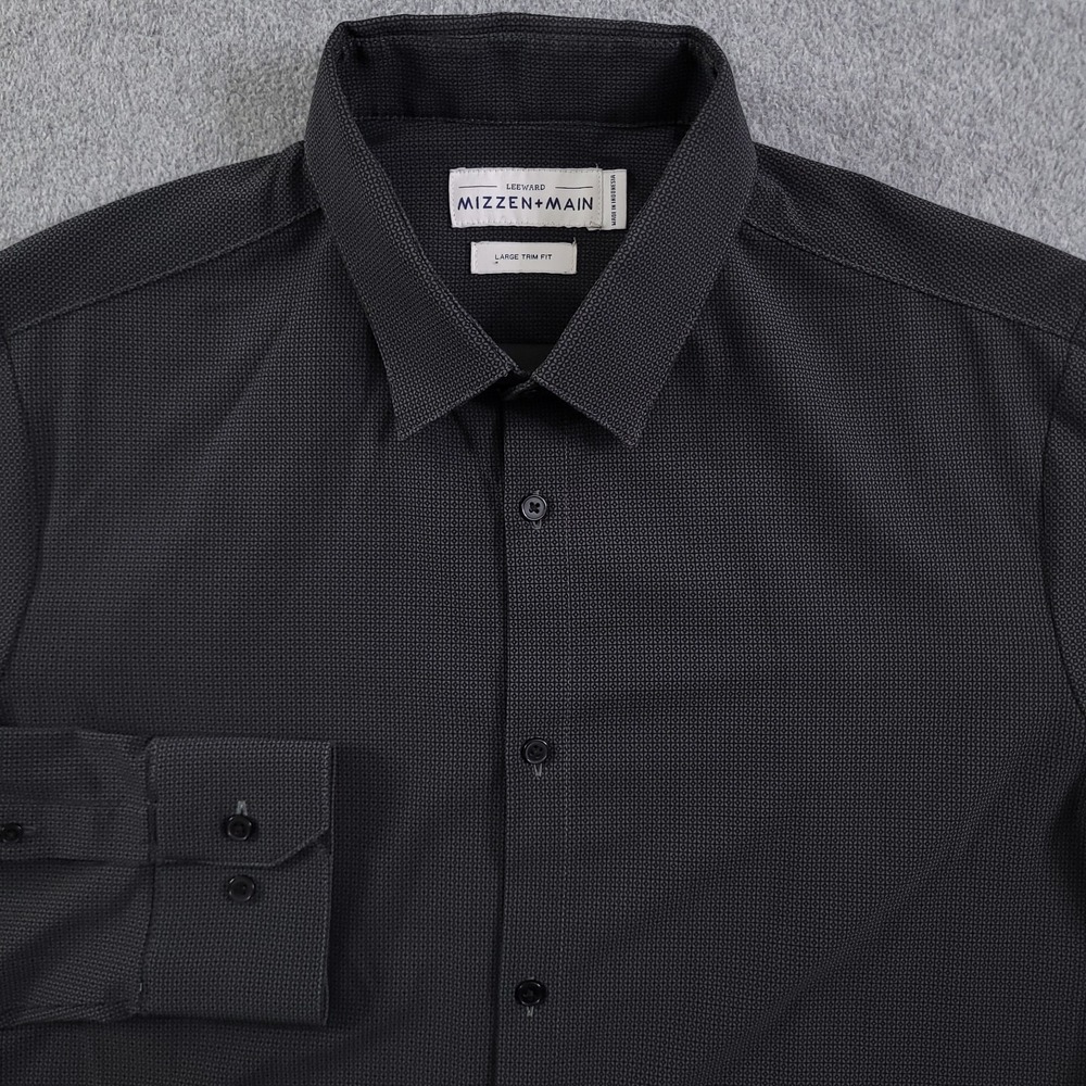 Mizzen Main Shirt Mens L Trim Fit Gray Black Geometric Leeward Performance